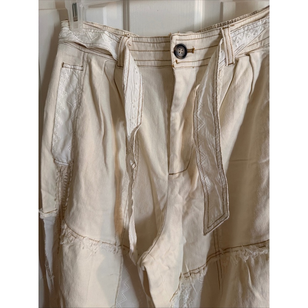 Ali & Hali Women Ivory Patchwork Crochet Eyelet Lace Boho Jogger Pants Large - Picture 10 of 11